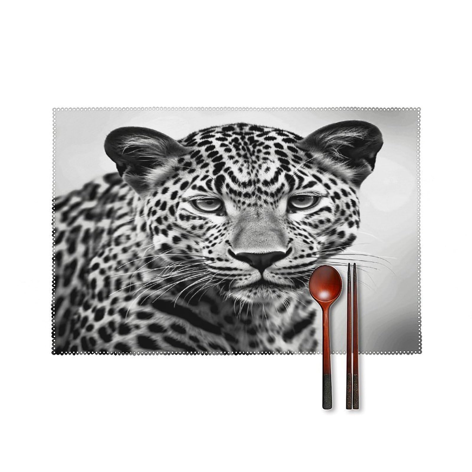 Black White Leopard Animal Placemats Set of 6 Heat Resistant Non-Slip Place Mats Washable Wipeable Table Mats Elegant Farmhouse Placemat for Kitchen Dining Outdoor Party Table Decor