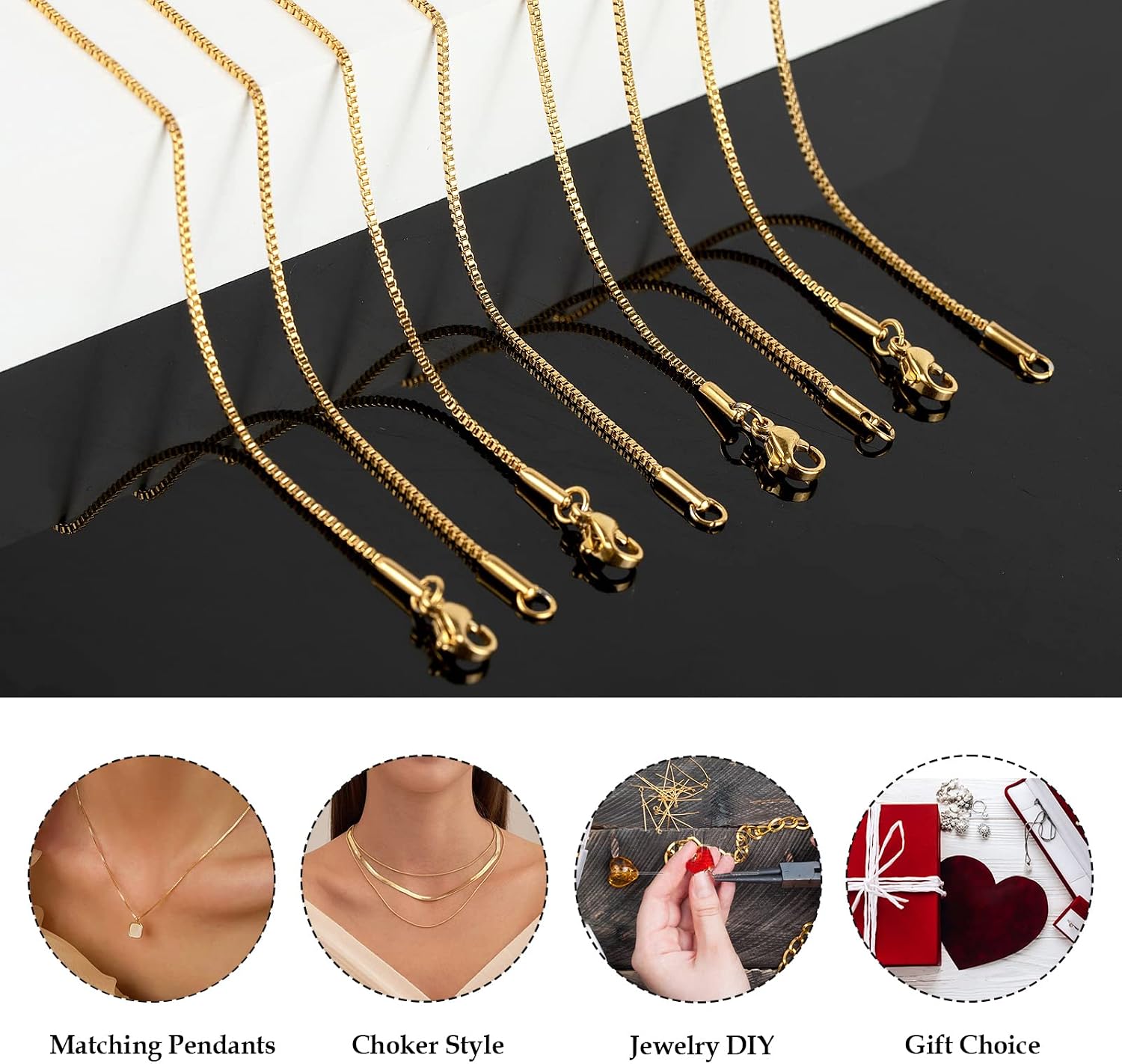 UMAOKANG 10 Pack Stainless Steel Necklace Chain, Dainty Gold Plated Box Chain Thin Chain for Women Necklace DIY Jewelry Making Supplies (18 Inches) image 5