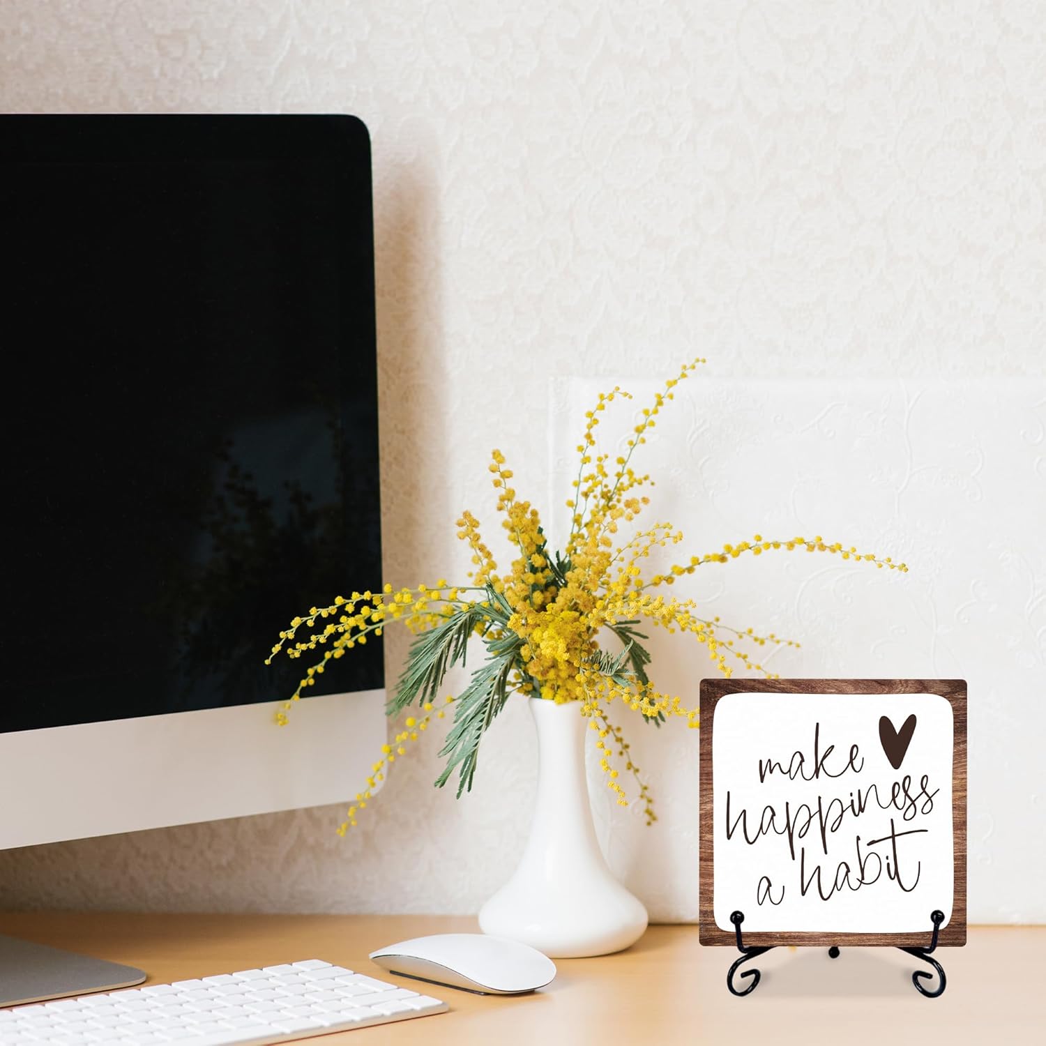 4" Inspirational Wood Decor - Make Happiness A Habit - Wooden Plaque Signs With 1 Metal Support Rustic Motivational Desk Décor For Home Office Bedroom Table Décor And Accessories - A02 - Image 4