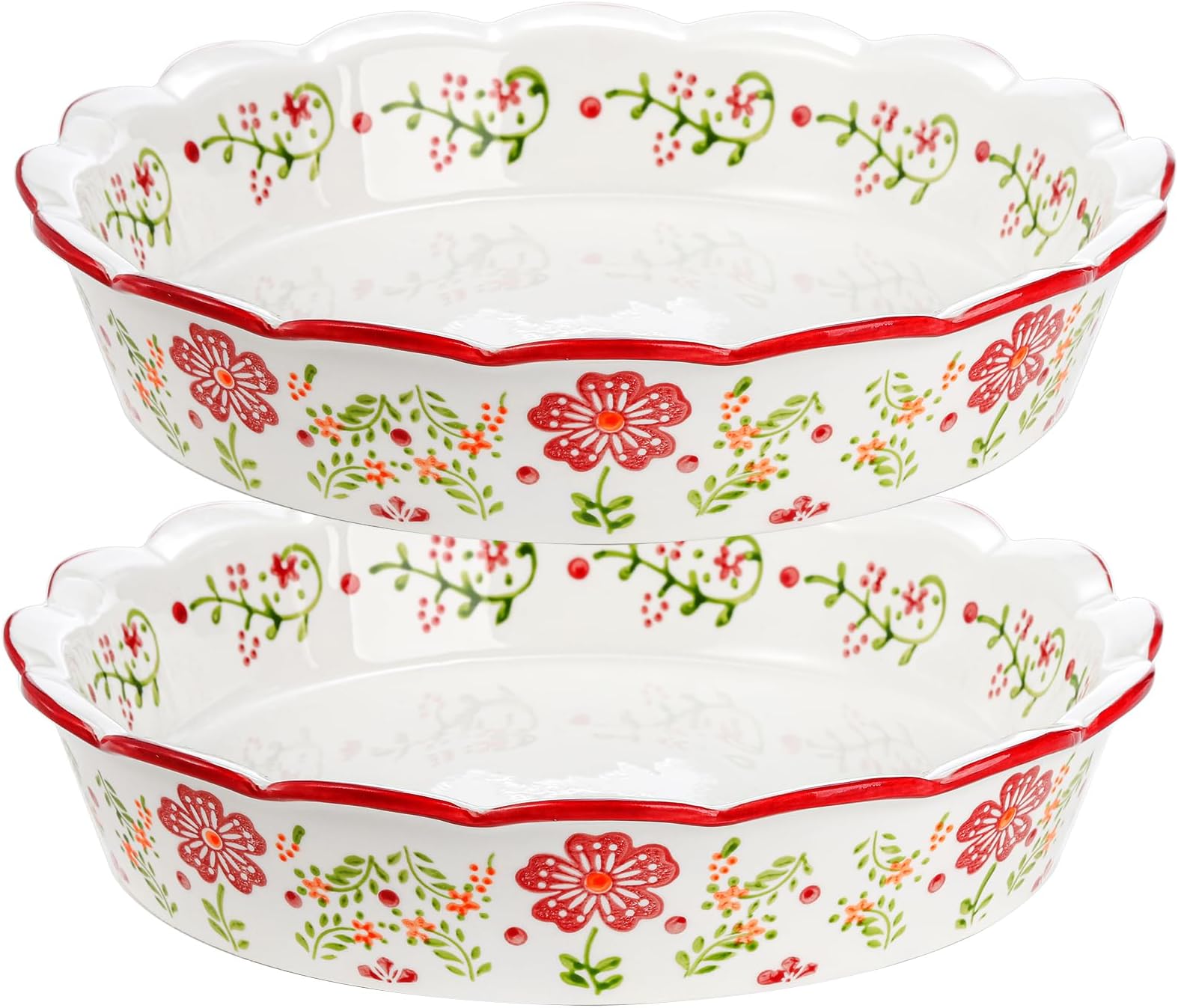 Coloch 2 Pack Ceramic Pie Plate for Baking with Fluted Rim, 9 Inch Round Pie Dish Colorful Floral Pies Pan Deep Quiche Baking Dish for Dessert, Pies, Quiche, Dishwasher and Microwave Oven Safe