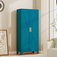 Baborokic 61H Metal Storage Cabinet with 2 Doors and Adjustable Shelves,Farmhouse Storage Cabinet with Barn Doors,Pantry Storage for Home,Office,Dining Room,KitchenBlue