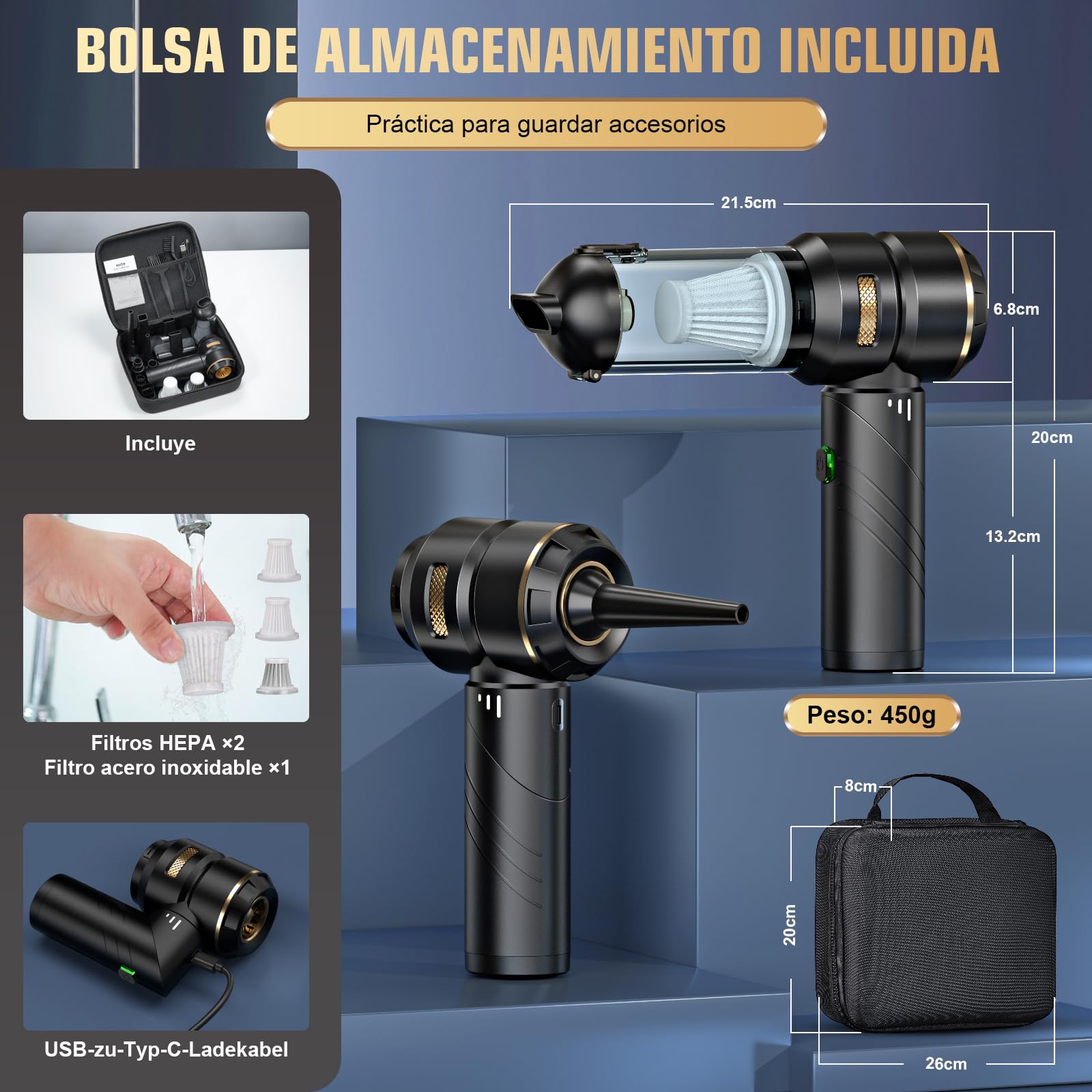 Handstaubsauger Akku 4-in-1,Auto Staubsauger Stark,25000PA HandstaubsaugerKabellos,3-Gang 220000 U/min Handstaubsauger Akku Testsieger für Auto,Küche,PC,Sofa,Büro,Haus& Tierhaar Reinigung