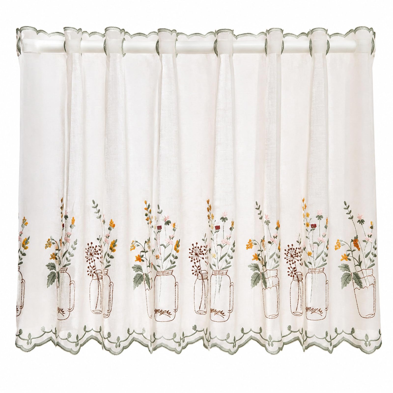 Lover‑Grass Embroidery Net Curtains for Windows, Semi-Sheer Cafe Curtains