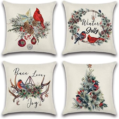 OTOSTAR Fundas de almohada navideñas de 18 x 18 pulgadas, impermeables, de lino, Feliz Navidad, fundas cuadradas para jardín, invierno, vacaciones,