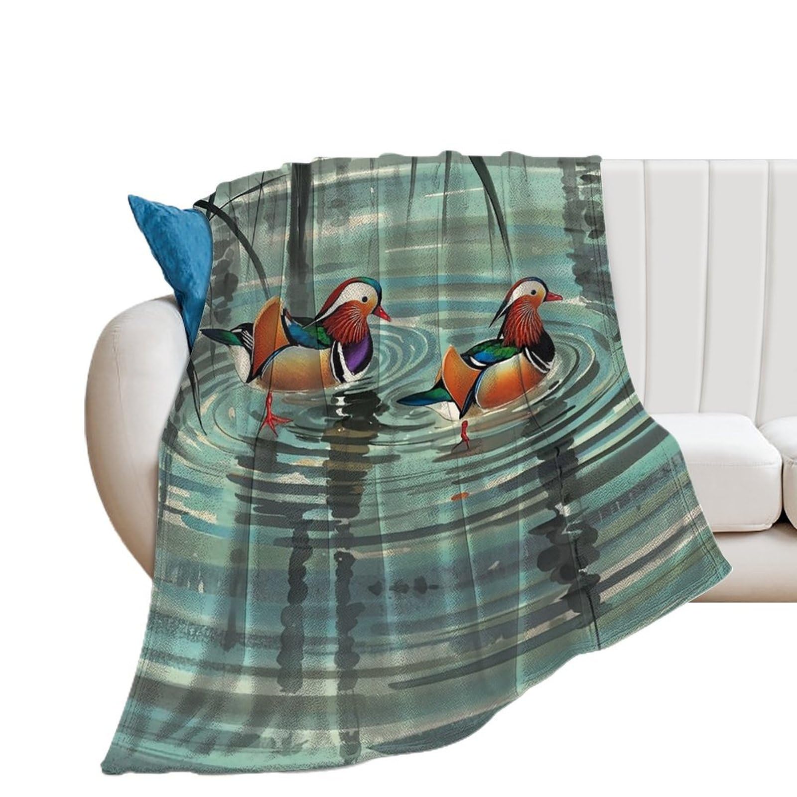 Jeté de lit de style chinois canards mandarins de qualité premium