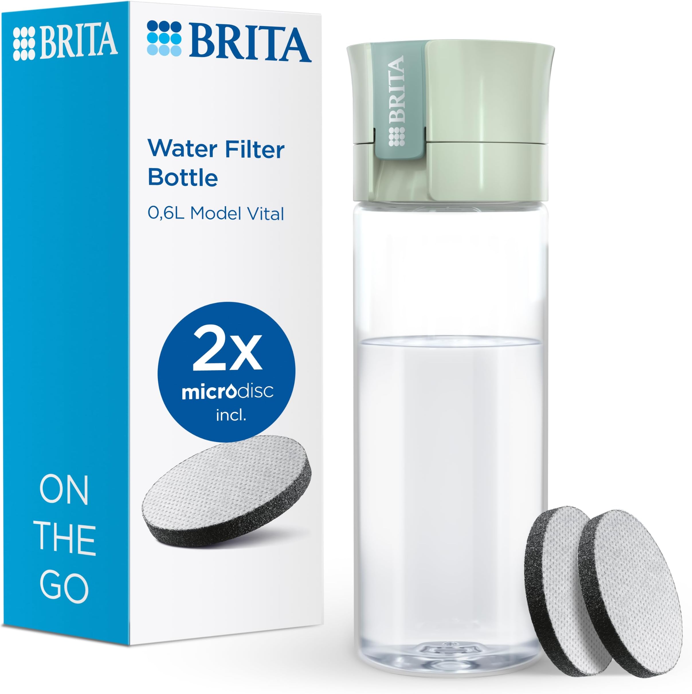 BRITA Water Filter Bottle Model Vital (600ml), 2x MicroDisc Filters