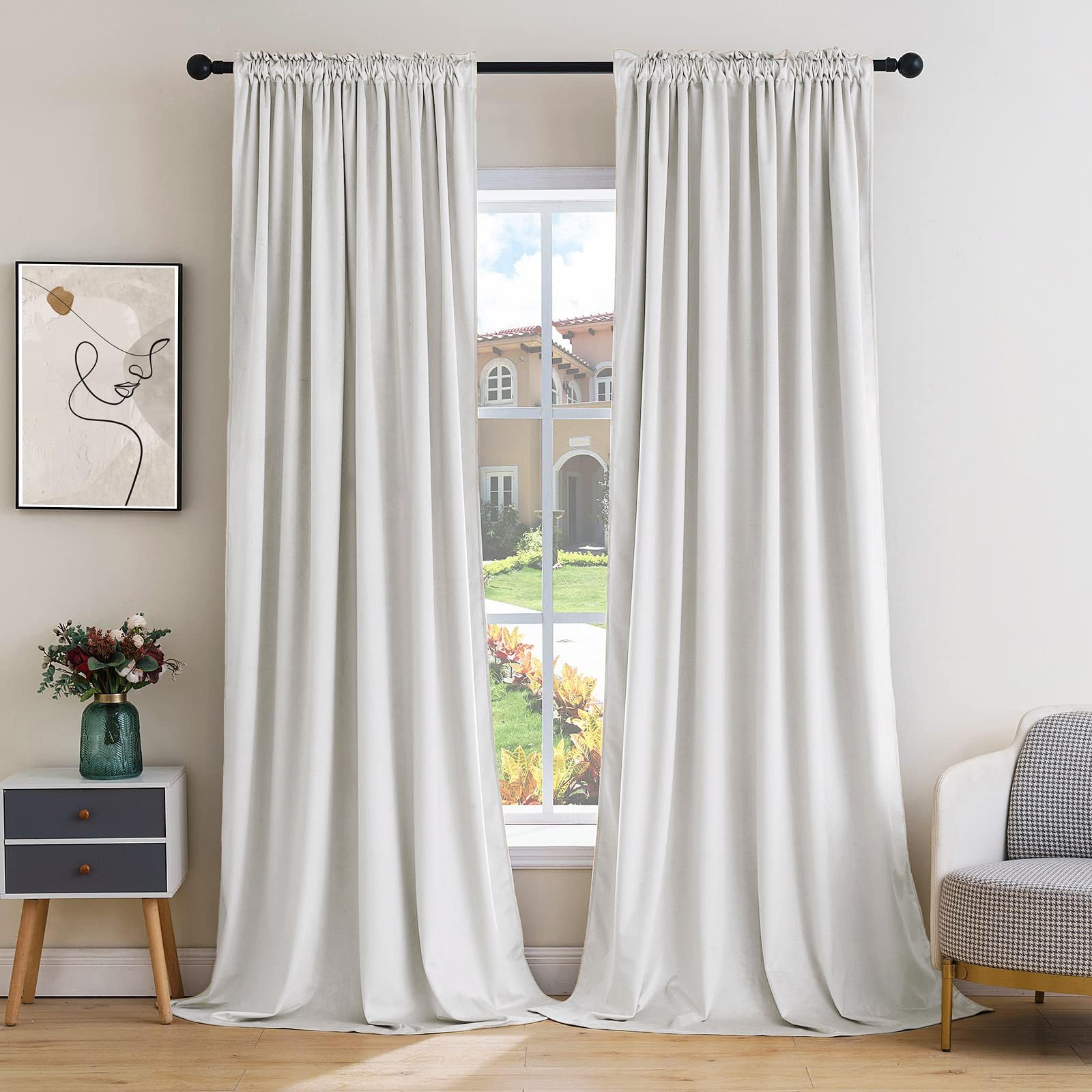 MIULEE White Velvet Curtains 84 inches - Luxury Blackout Curtains for Bedroom Living Room Thermal Insulated Super Soft Window Drapes Rod Pocket, W52 x L84 inches, 2 Panels