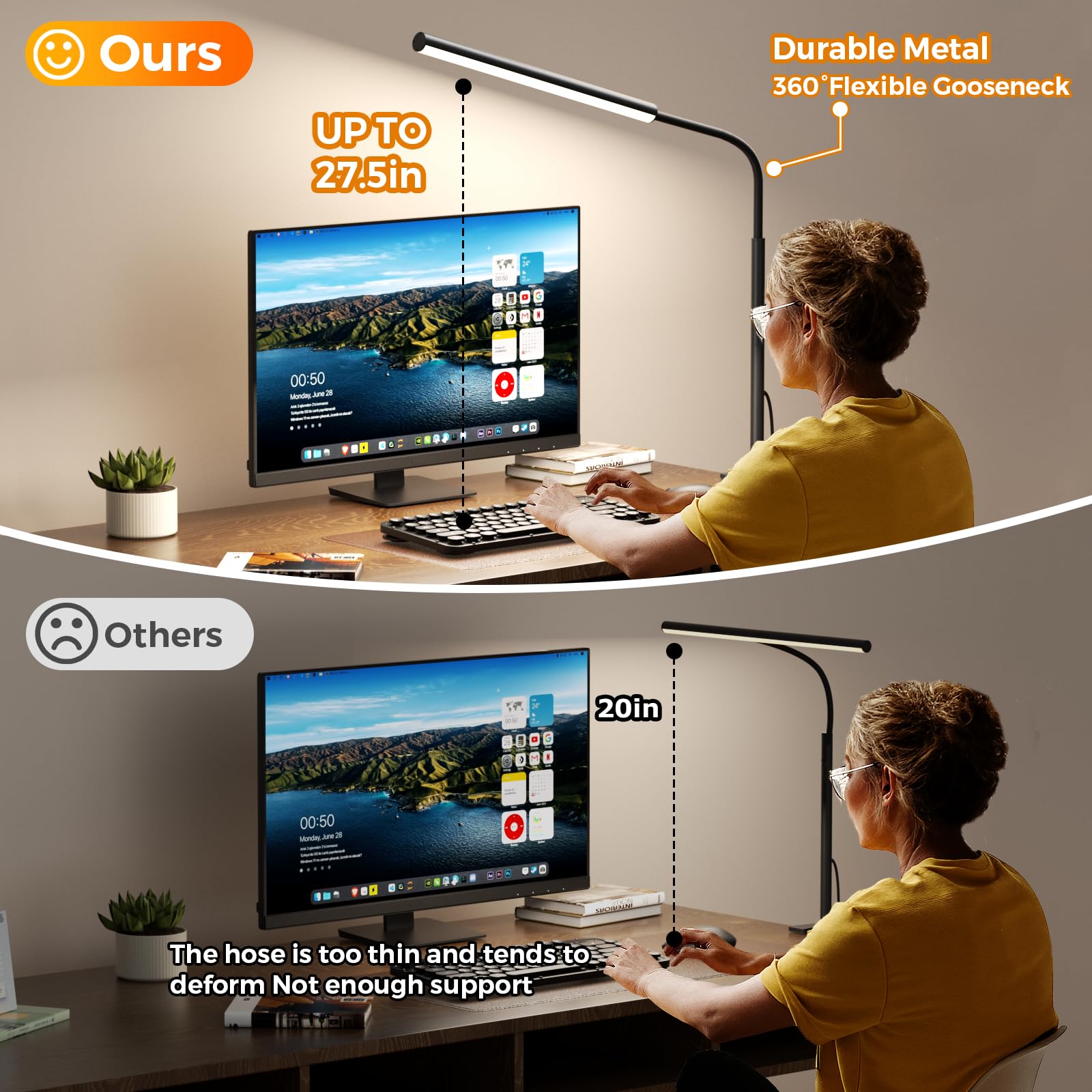 WHW3WIN LED Desk Lamp with Clamp, Flexible Gooseneck, 5 Lighting Modes, 11 Brightness Levels, Timer & Memory - Image 3