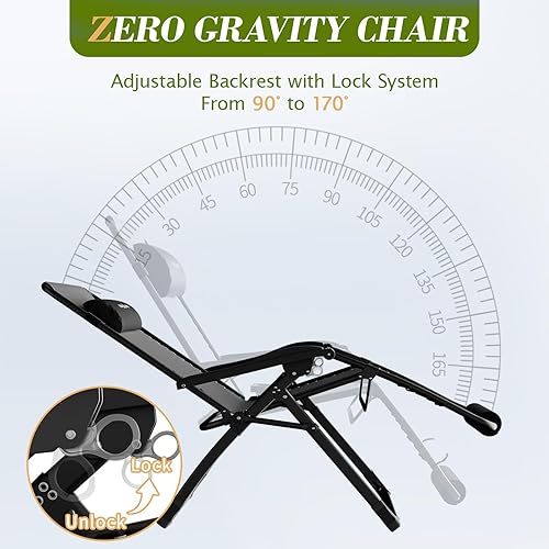 Miniatura 5 de Amopatio Silla de gran tamaño para exteriores de gravedad cero con cojín extraíble, silla reclinable de patio plegable de 33 pulgadas de ancho con