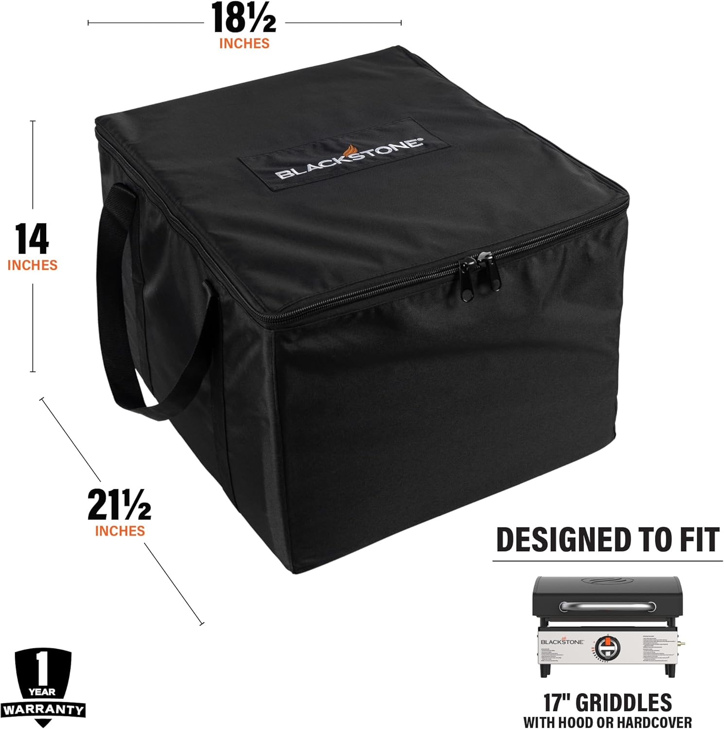 BLACKSTONE 5486 Tabletop Griddle Carry Bag for 17 Inch Griddle with Hood Or Hard Cover - Portable BBQ Grill Griddle Carry Bag for Travel - 600D Heavy Duty Weather-Resistant Cover Accessories, Black