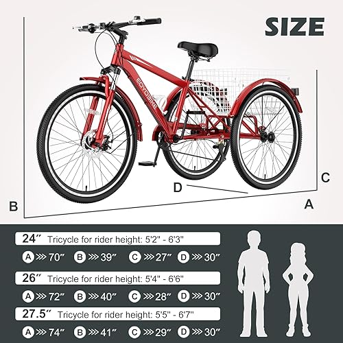 Miniatura 60 de ABORON Triciclo para adultos, bicicleta de 3 ruedas para adultos, triciclo para adultos, llantas de doble pared, triciclo para mujeres y hombres