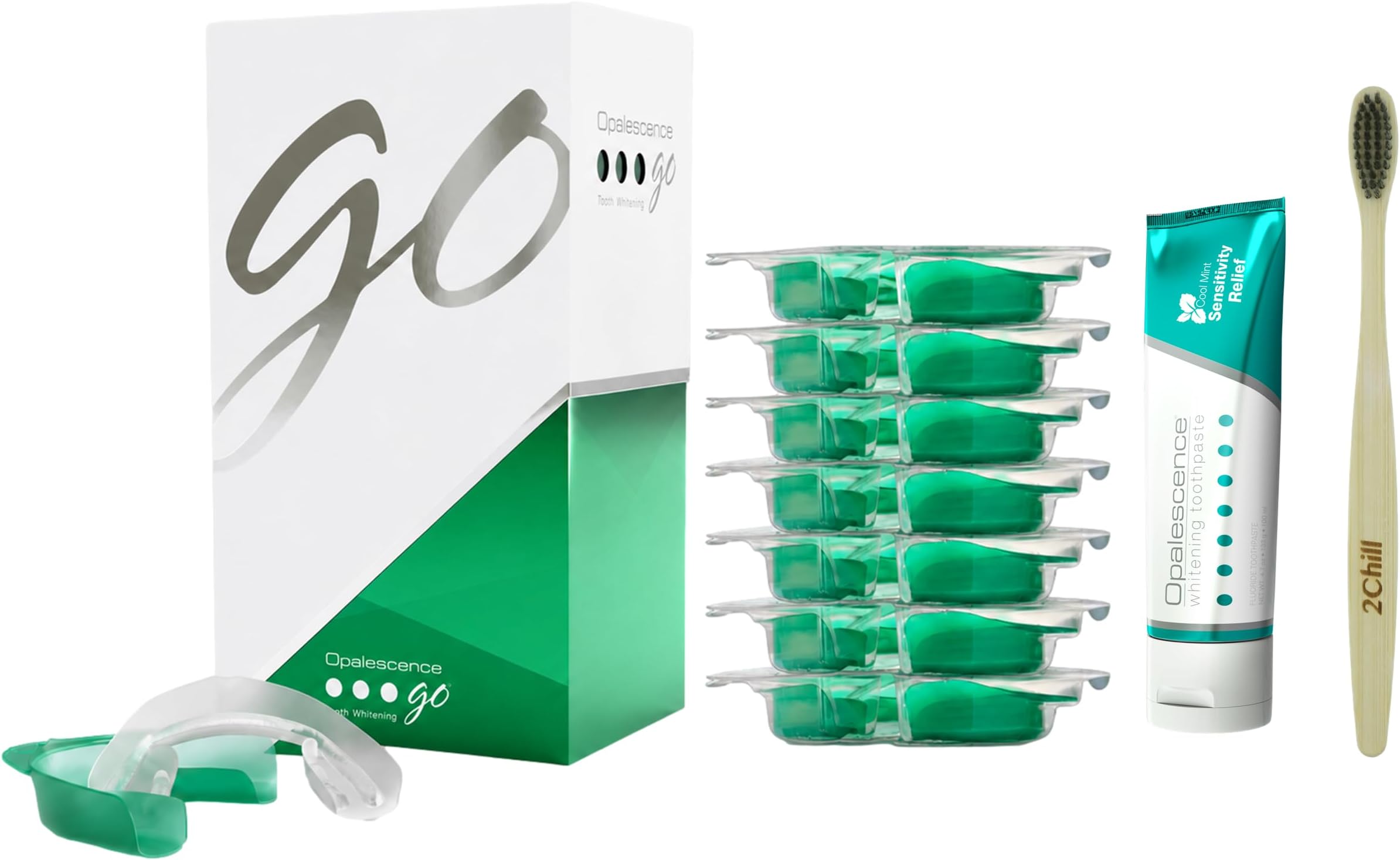 GO 15 Whitening Bundle - (7 Treatments) Hydrogen Peroxide Prefilled Teeth Whitening Trays and Travel Sensitive Whitening Toothpaste 1 Oz - Mint Flavor- Includes a Toothbrush - 6288-1T
