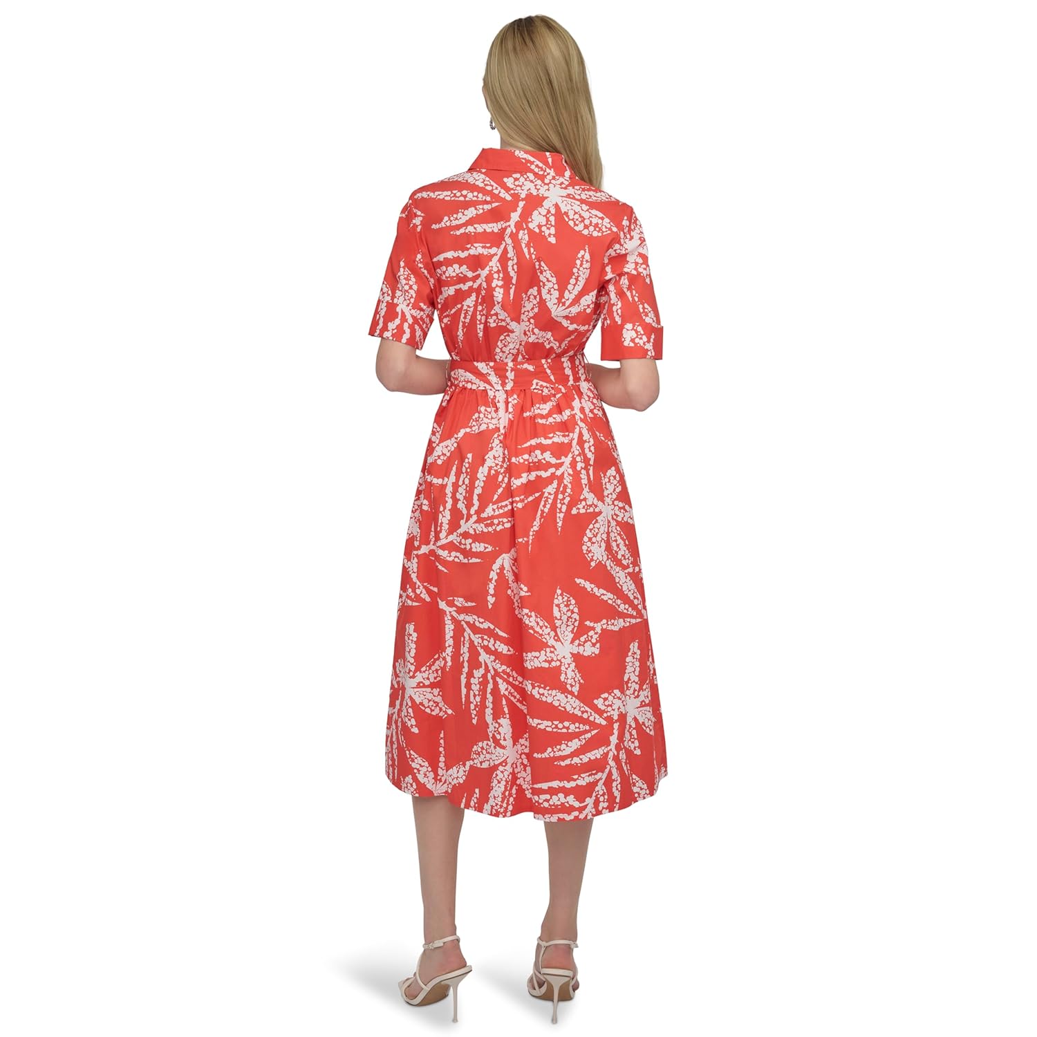 DKNY Womens Short Sleeve Cotton Poplin Collared Midi Shirtdress - Image 4