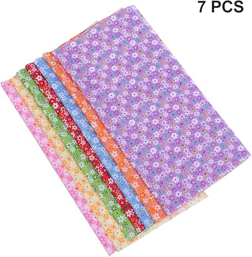 Miniatura 8 de VALICLUD Juego de parches hechos a mano de 7 piezas, serie floral, tela de algodón con patrón liso (girasol, 7 colores)