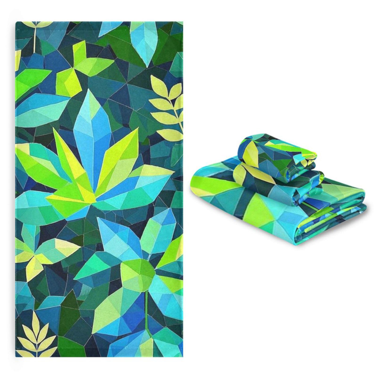 Set di 3 asciugamani assorbenti per il viso con foglie astratte geometriche, 1 asciugamano da bagno, 1 asciugamano per le mani, 1 panno per yoga, bagno, cucina
