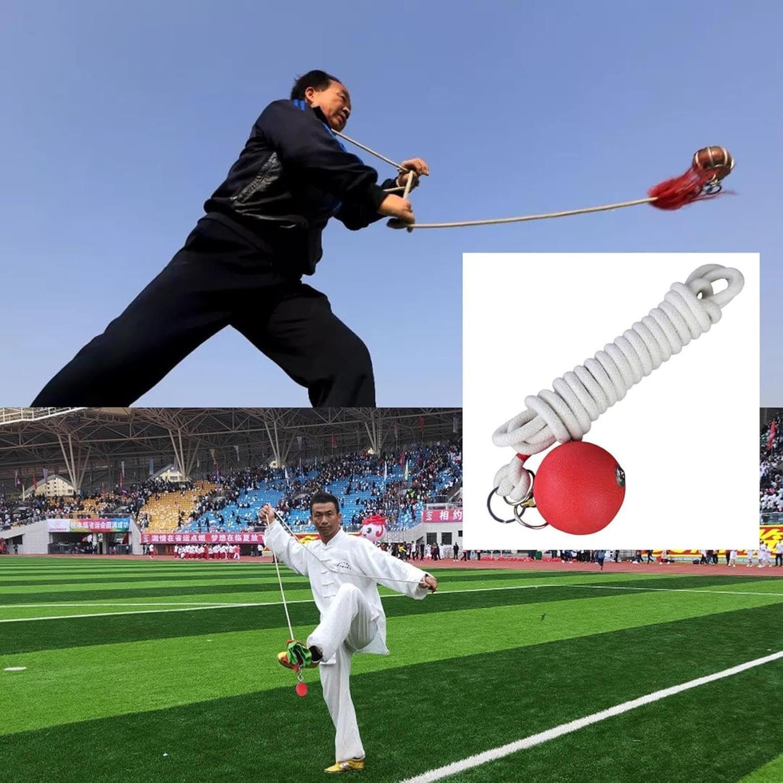 Rope Dart Hammer, Rubber Throw Practice with Rope, Versatile User Friendly Traditional Martial Arts Soft Trainer for Strength and Coordination, 137.8 Inches, Red