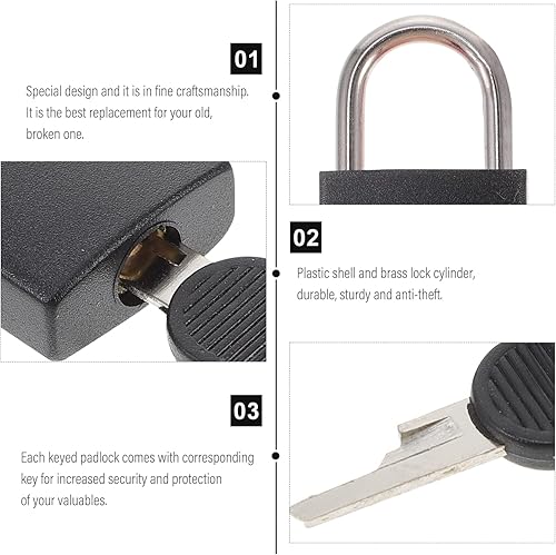 Miniatura 6 de Cerradura para casillero 2 piezas Llave para el candado trasero Reemplazo de almacenamiento de libros con mini cerradura negra Viaje Mm Joyería