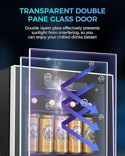 Miniatura 6 de Joy Pebble Refrigerador de bebidas, mini refrigerador de 130 latas con puerta de vidrio para vino de cerveza, soda, refrigerador de bebidas con