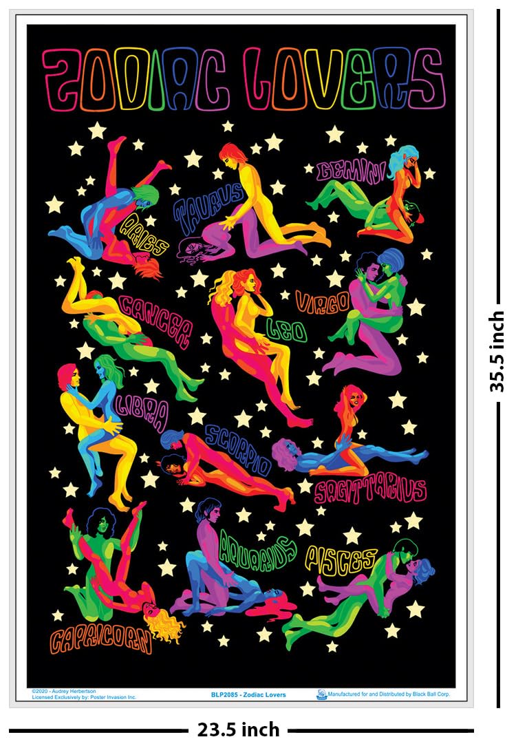 ZODIAC LOVERS ブラックライトポスター　サイケデリックポップアート Amazon.com: Zodiac Lovers - Laminated Blacklight Poster - 23.5