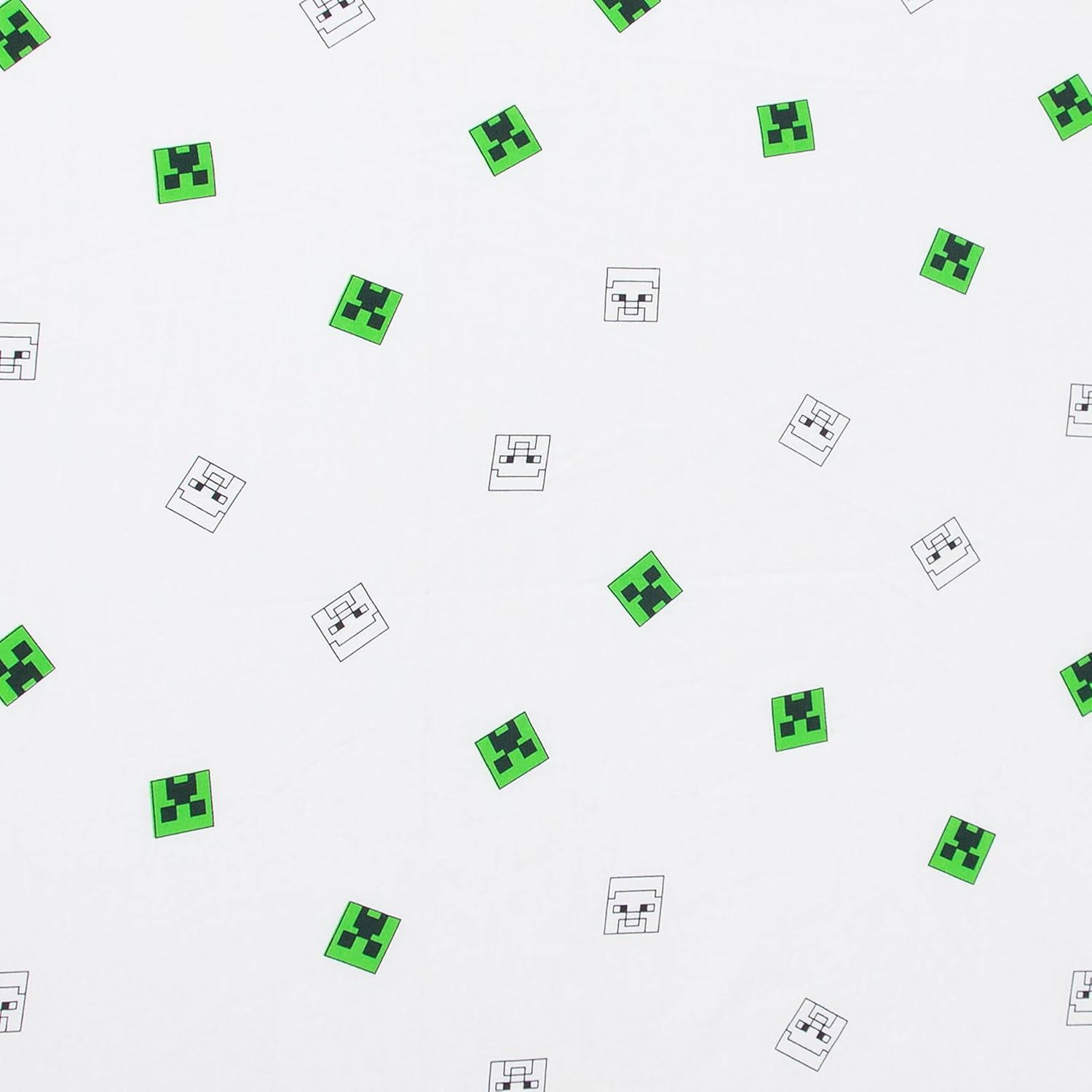 Minecraft Official Single Fitted Sheet | Grids Design | Designed for Single Bed | Soft Polyester with Elastic Edge | Perfect for Nursery | Green and White