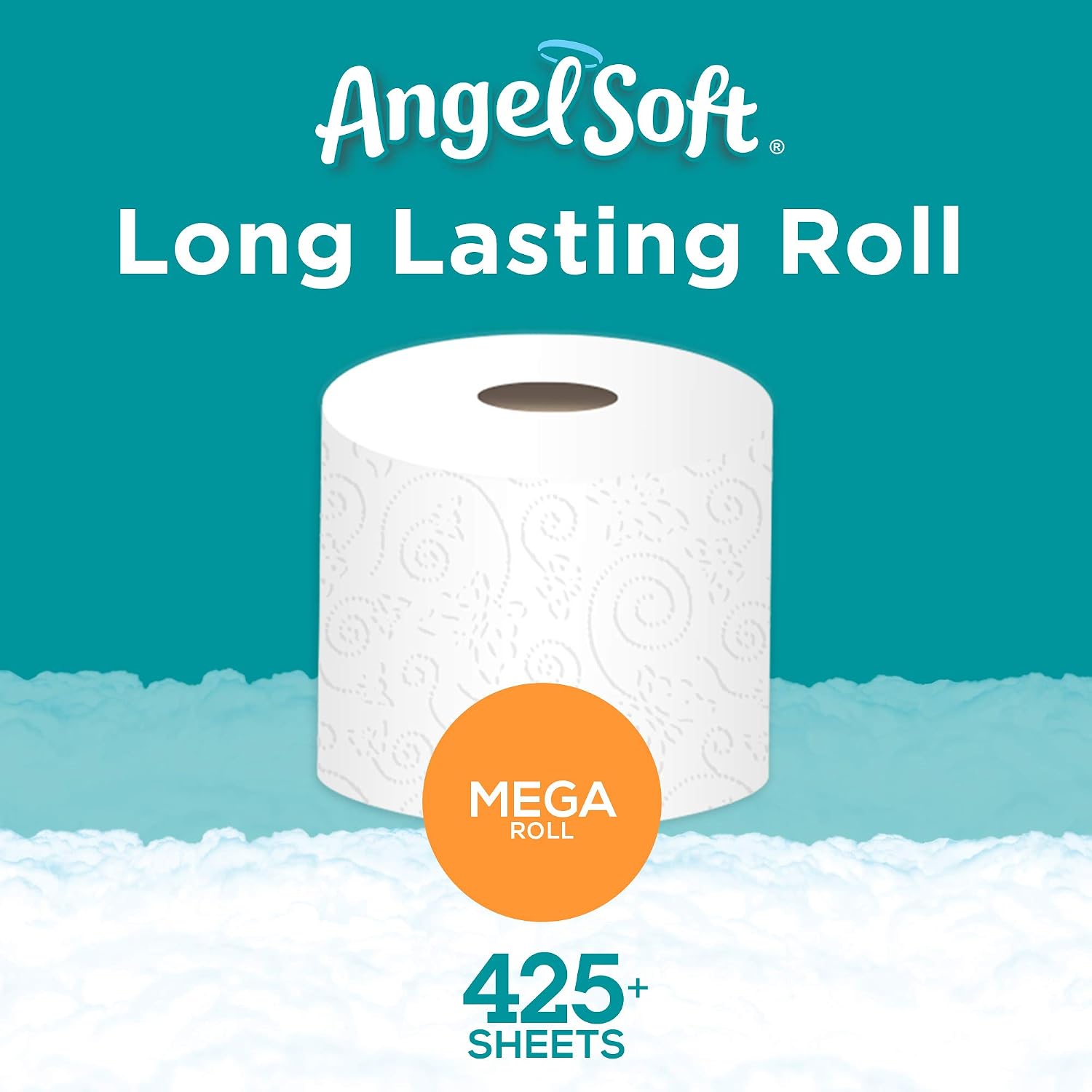 ANGEL SOFT Toilet Paper Bath Tissue, 4 Mega Rolls, 425+ 2-Ply Sheets Per Roll
