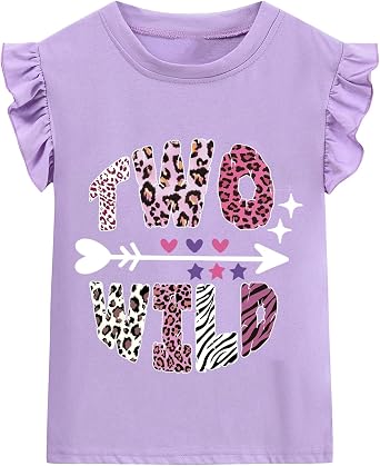 Birthday Shirts for Toddler Girls 2nd 3rd Birthday Ruffle Sleeve Two Wild Cute Sweet Tee Tops