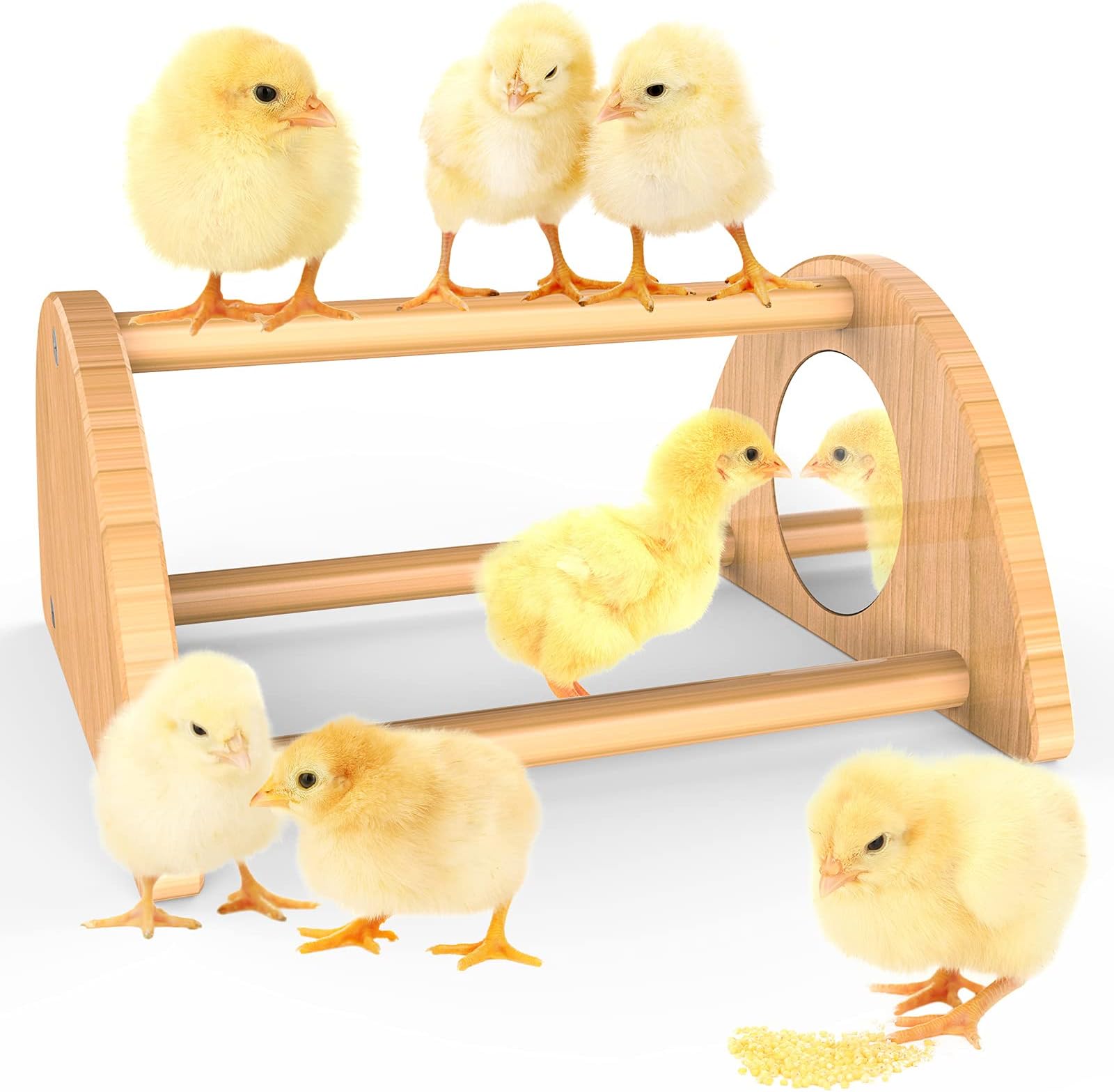 Mini Chick Perch with Mirror, Strong Bamboo Roosting Bar for coop and brooder, Training Perch for Baby Chicks, El Pollitos, La Pollita, Easy to Assemble and Clean, Fun Toys for Chick