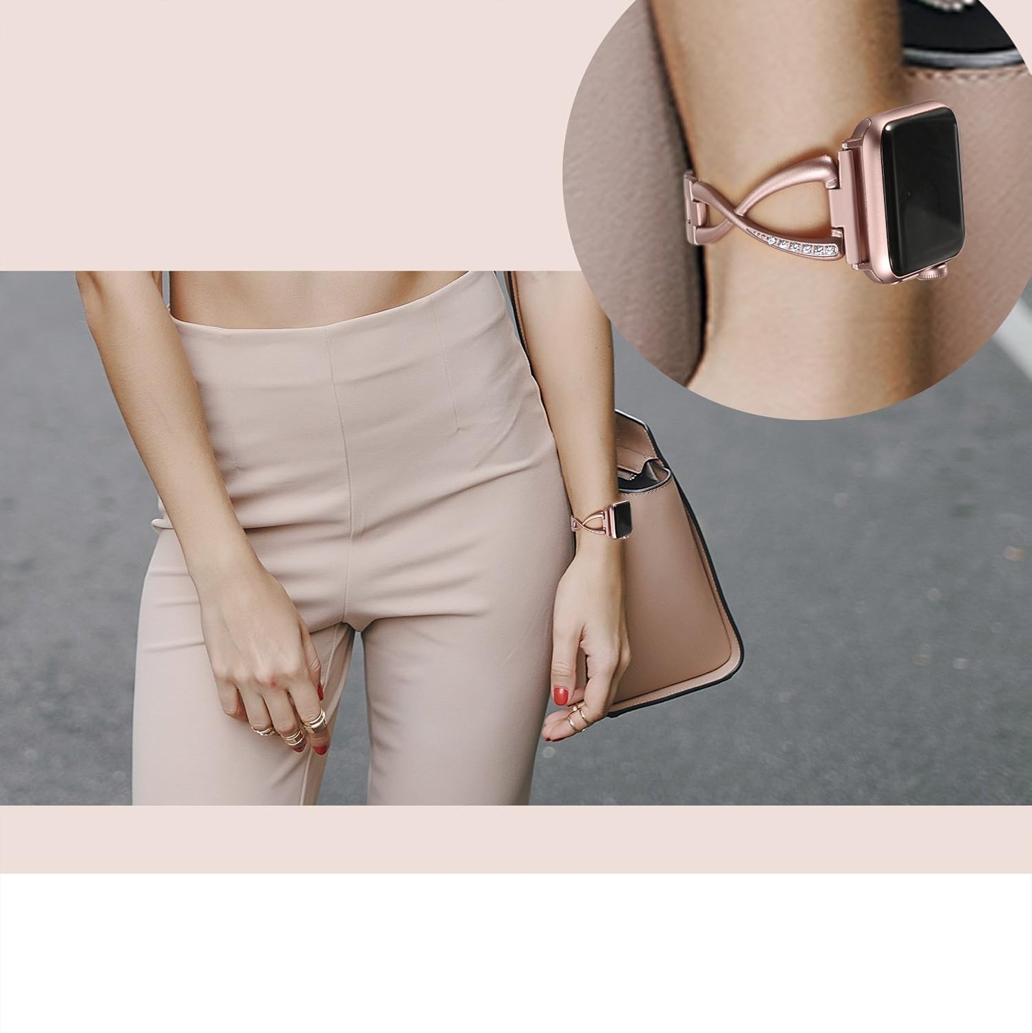 Secbolt Bands Compatible with Apple Watch Band 38mm 40mm 41mm 42mm 44mm 45mm 46mm 49mm Iwatch SE Series 11/10/9/8/7/6/5/4/3/2/1 Women Dressy Jewelry Metal Accessories Wristband Strap - Image 3