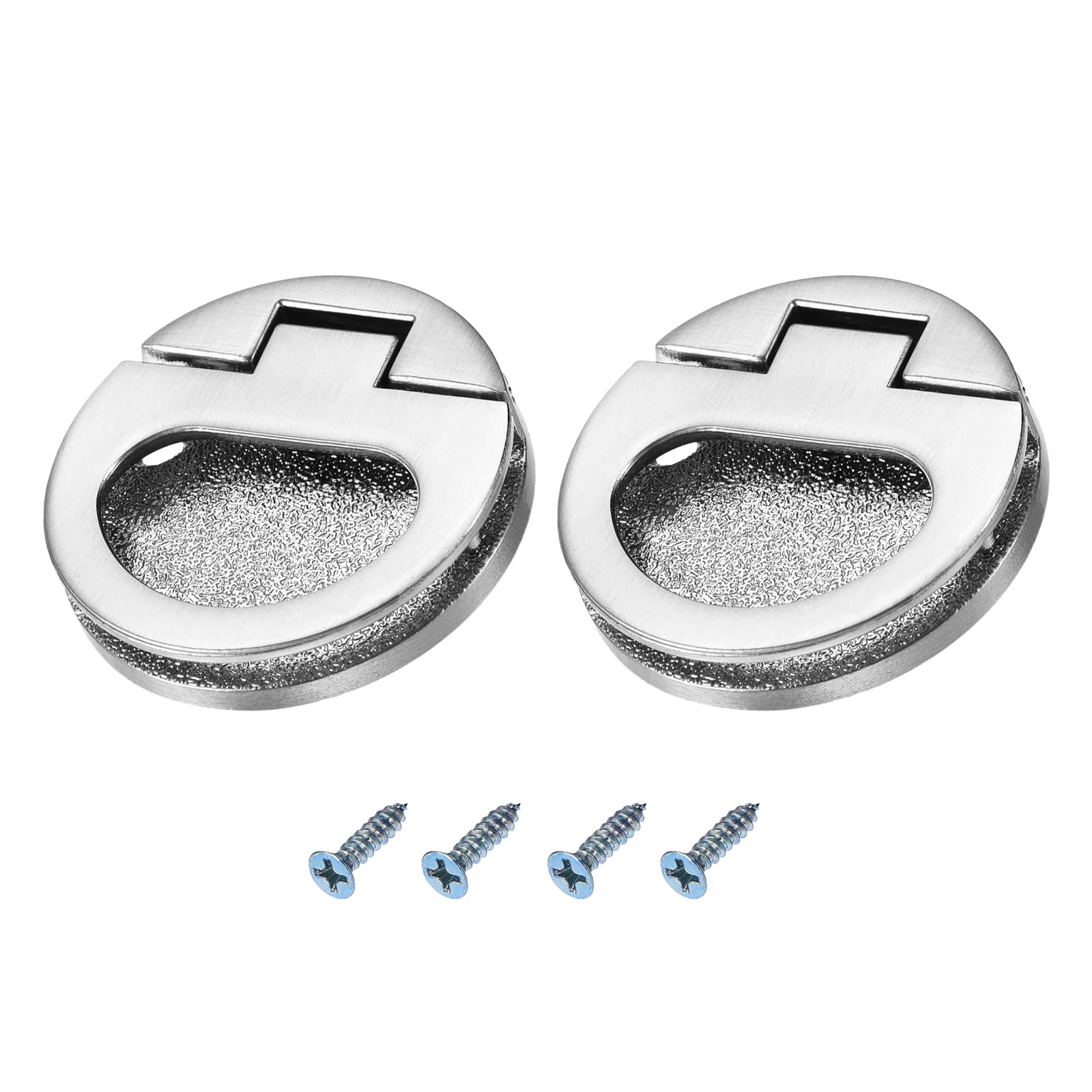 METALLIXITY Flush Ring Pull Handles(43.5mm/1.71") 2Pcs, Zinc Alloy Flush Pull Slam Latch with Screws - for Drawer Sliding Door, Dark Silver