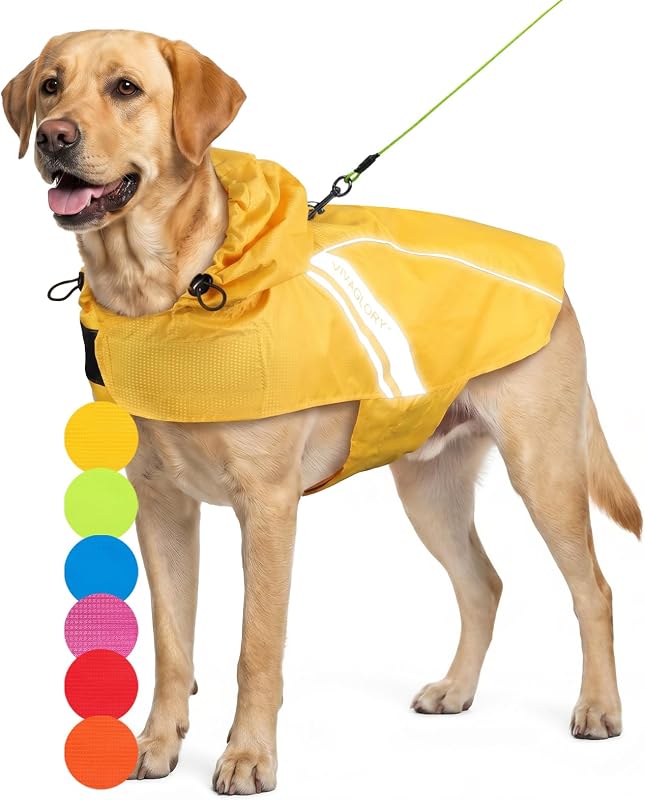 VIVAGLORY Dog Raincoat Wetoff Dog Rain Coat, L, Yellow
