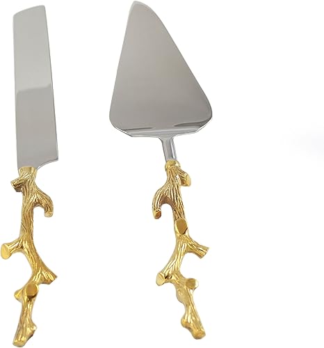 RS Accessories LLC Juego de servidores, pasteles, pasteles, cubiertos del desierto, diseño de rama de árbol, 2 piezas de acero inoxidable 1810 con