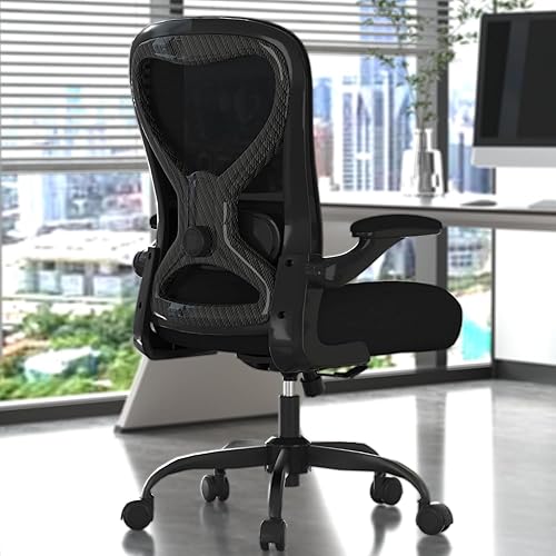 Miniatura 1 de Silla de escritorio de oficina con soporte lumbar ergonómico, cojín de asiento extra grueso, brazos abatibles, respaldo de malla transpirable, silla
