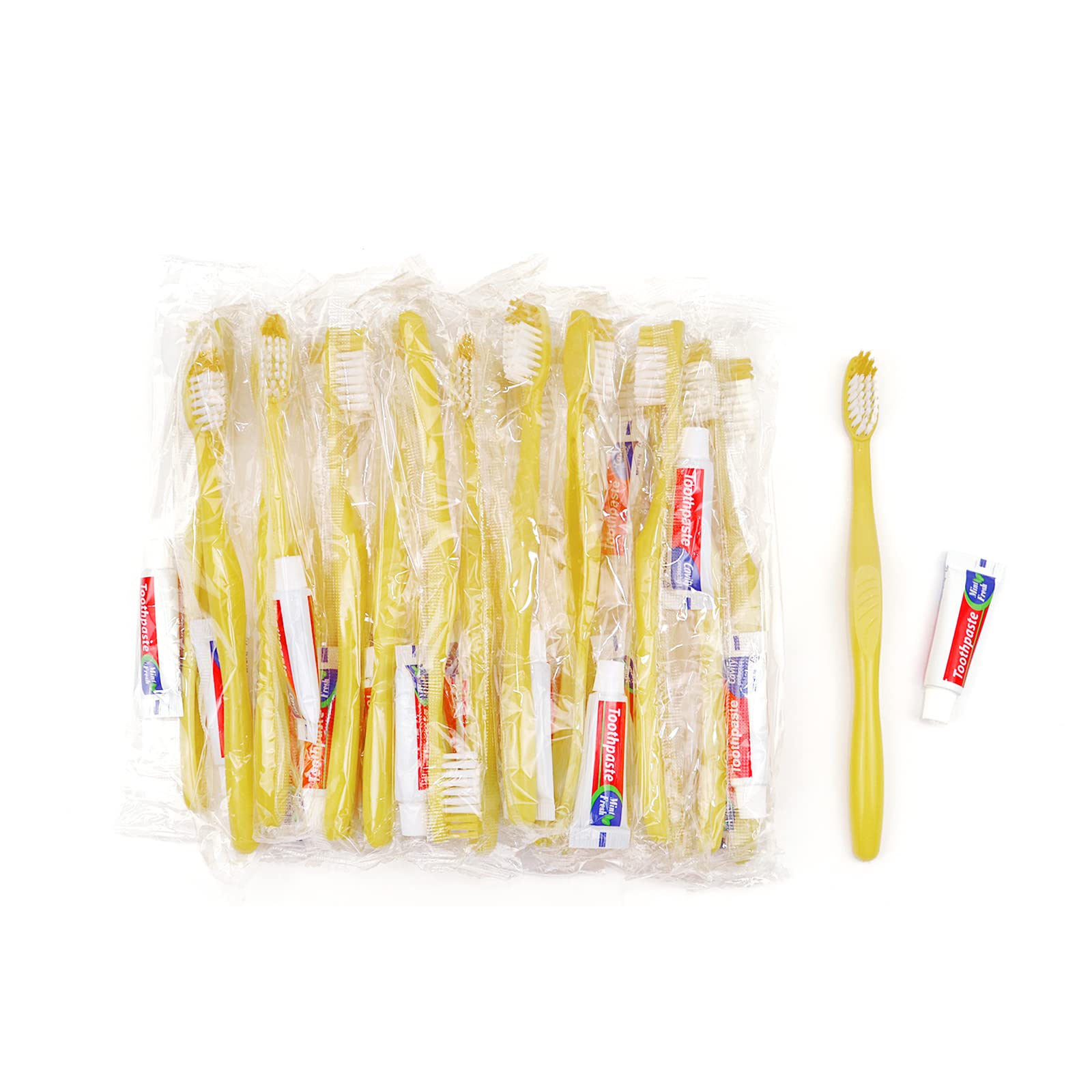 Spazzolini da Denti Monouso,Set da 150 Kit Giallo Vuoto Spazzolino da Denti Usa e Getta con Dentifricio Pacchetto Individuale Spazzolino da Viaggio Kit per Senzatetto,Casa di Cura,Hotel,Beneficenza