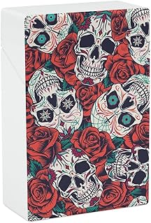 Sugar Skulls Red Roses Cigarette Case Waterproof Cigarette Holder Box Portable Flip Open Cigarette Pack