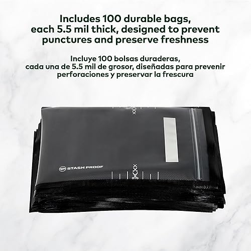 Miniatura 6 de Stash Proof Bolsas resellables con cierre al vacío de 8 x 12 pulgadas (100 unidades) de 5.5 mil (negro y transparente), sin BPA, de grado comercial,