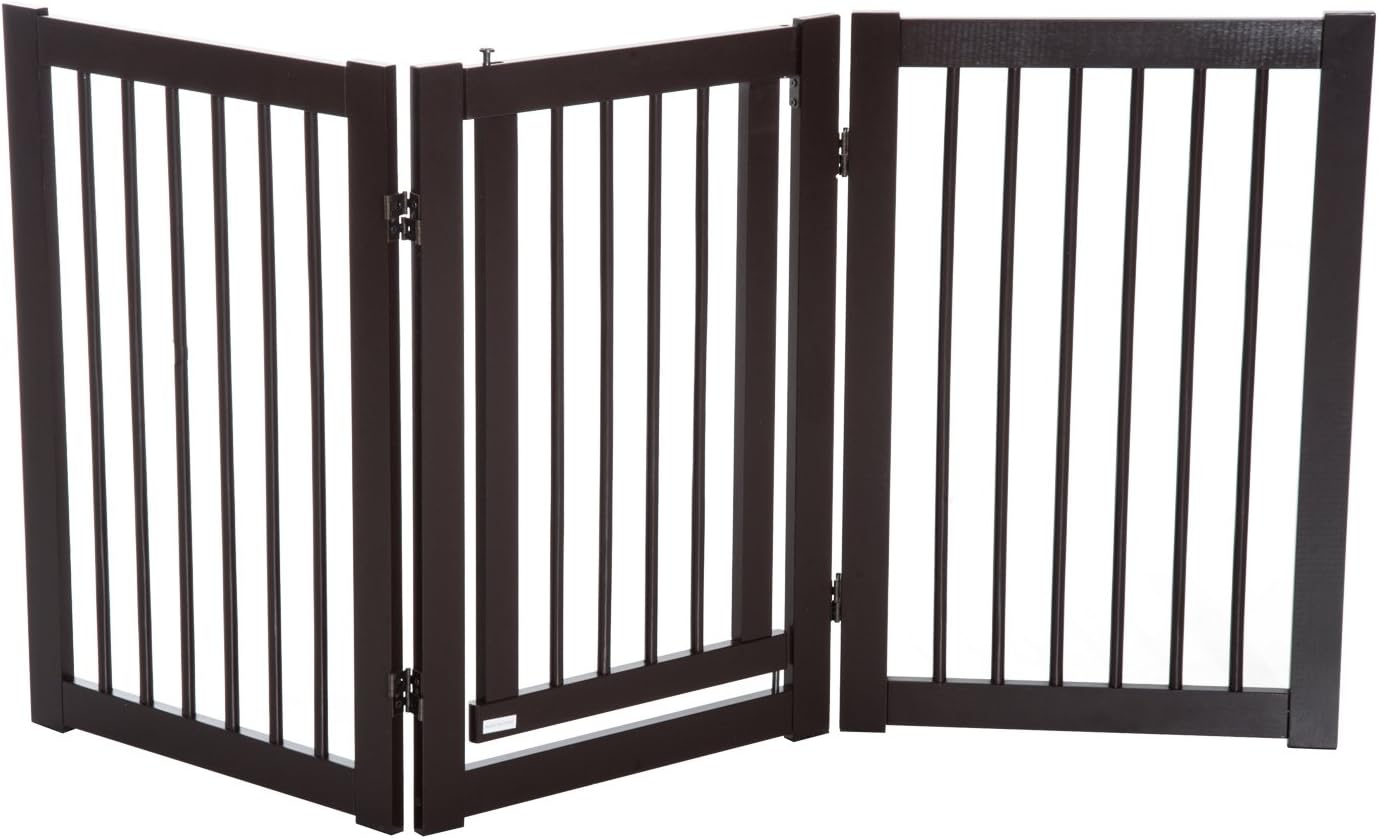 PawHut Free Standing Wooden Pet Gate Indoor Dog Barrier Foldable Step Over Doorway Fence Safety