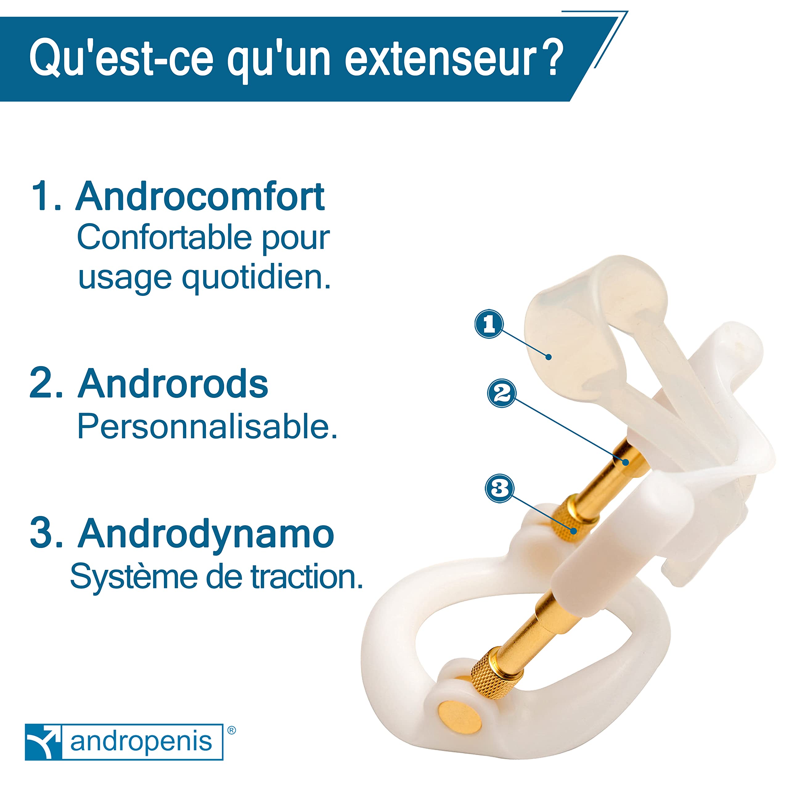 Andropenis Gold + Comfort Kit Extenseur Médical pour Homme pour Allongement avec Mode d'Emploi et Service Client en Français