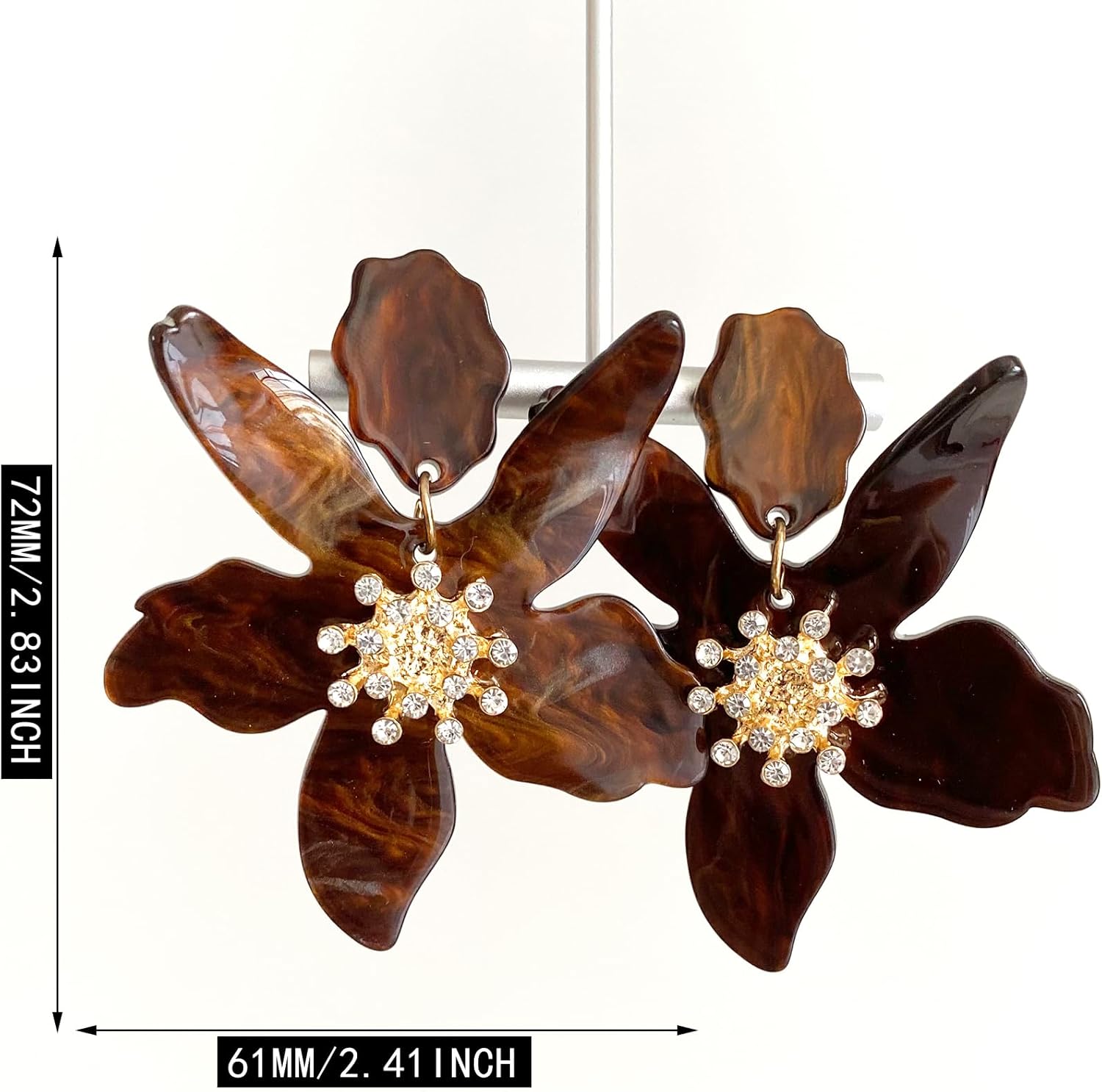 Unique Bohemian Oversized Acrylic Resin Flower Dangle Drop Earrings Summer Retro Large Sparkly Hawaii Crystal Flower Lei Stud Earrings for Women Statement Wedding Jewelry Gifts - Image 2