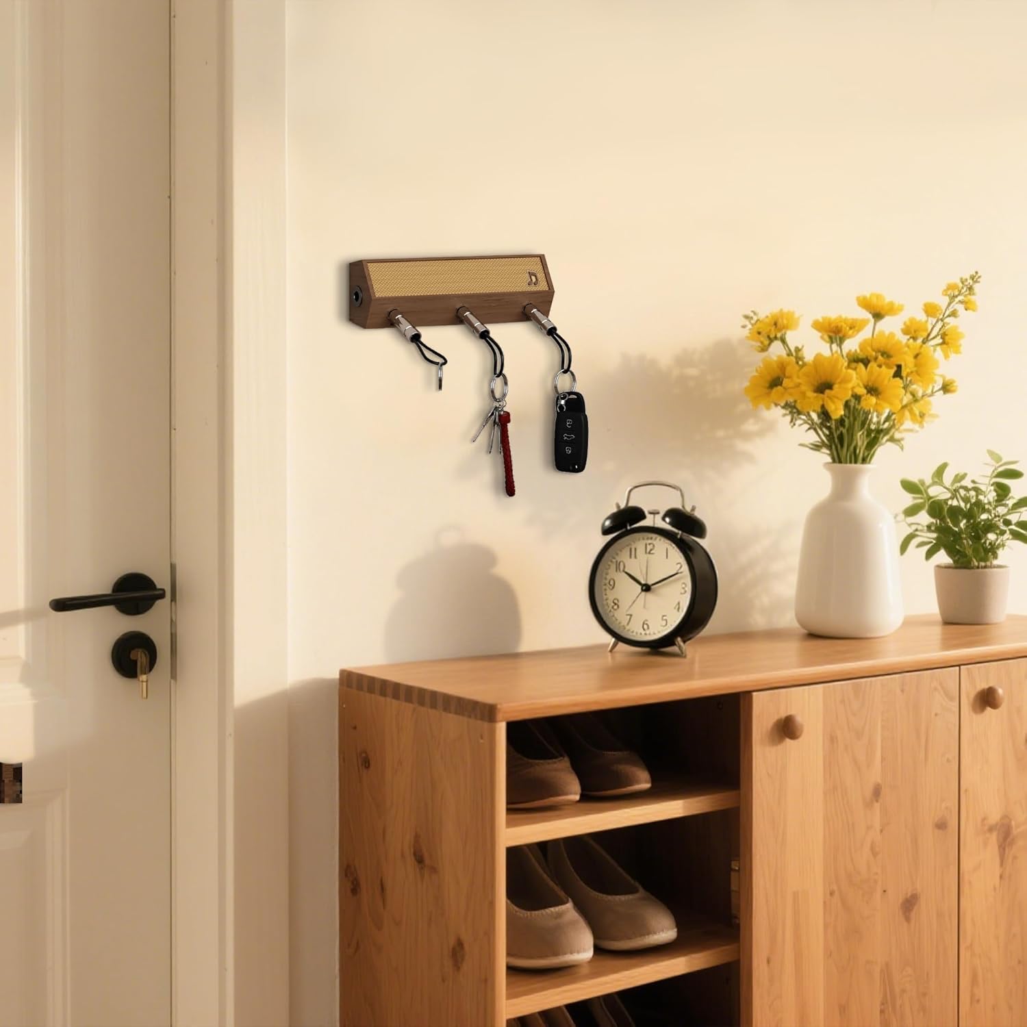 Guitar Amp Key Holder, Solid Wood Guitar Amplifier Styled Key Organizer with 3 Plug-in Keychains, Music Decor Gift for Guitarists Rock Fans Music Lovers