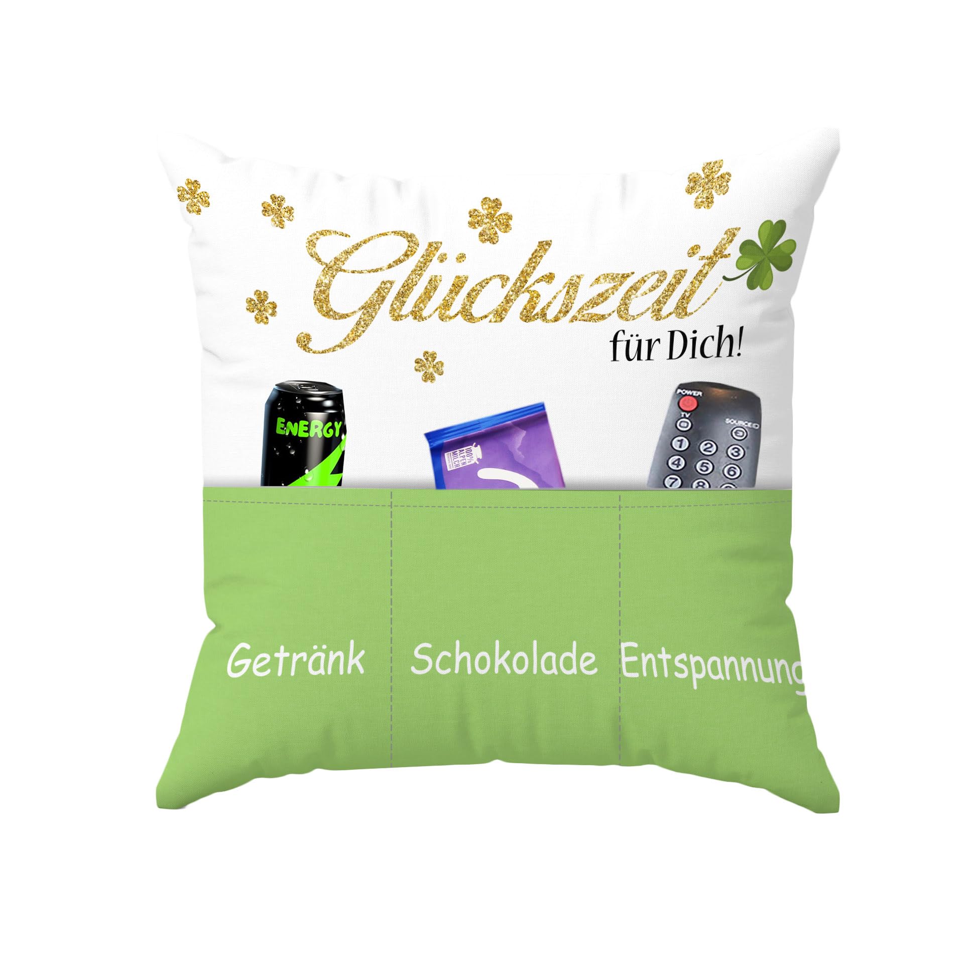 KAMACA Dekokissen „Glückszeit“ mit Füllung – Kuschelkissen mit Spruch, 43x43 cm, Sofakissen – Geschenkidee für Frauen, Freundin, Geburtstag, Muttertag (Glückszeit A)