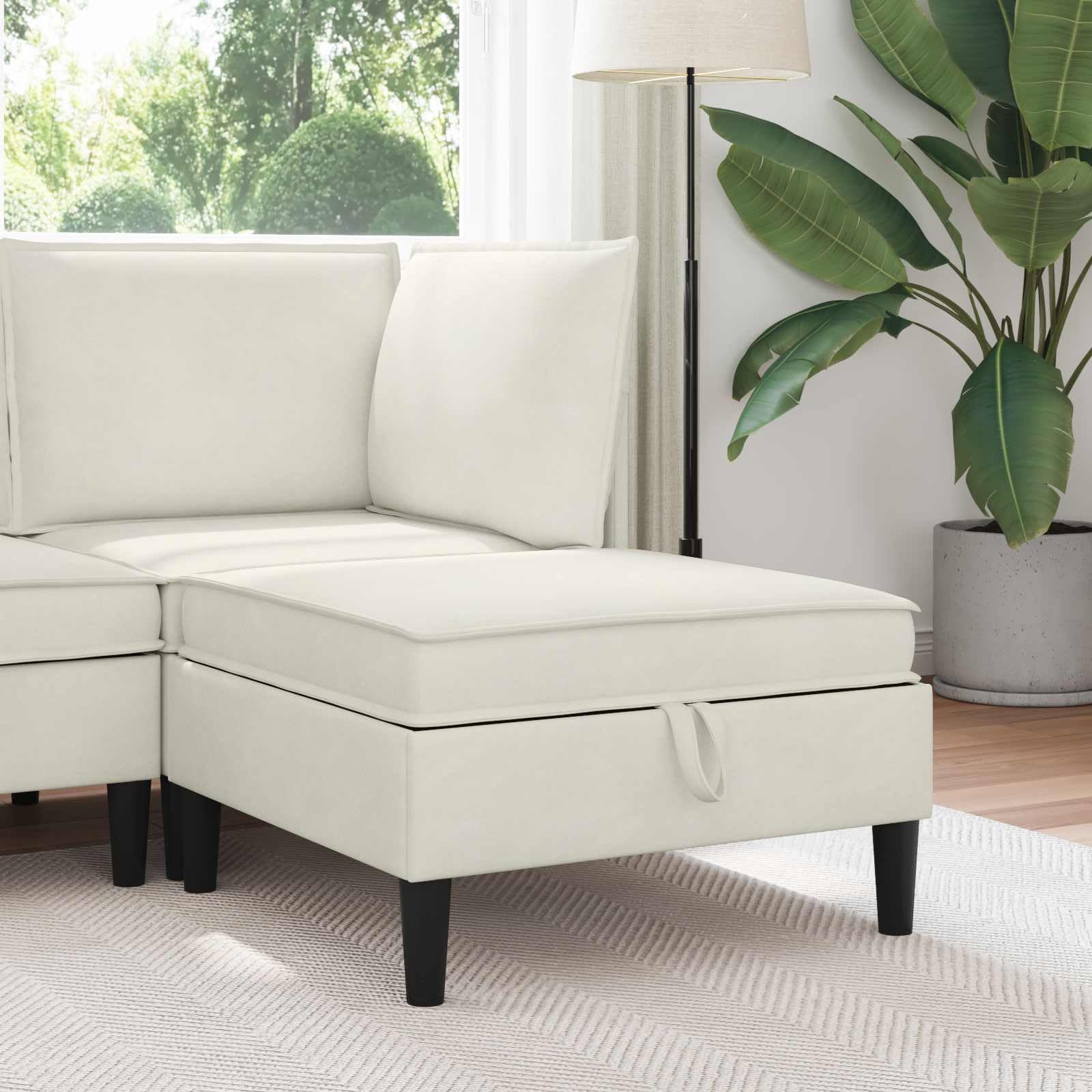 Tabouret de canapé en velours avec compartiments de rangement pour revues