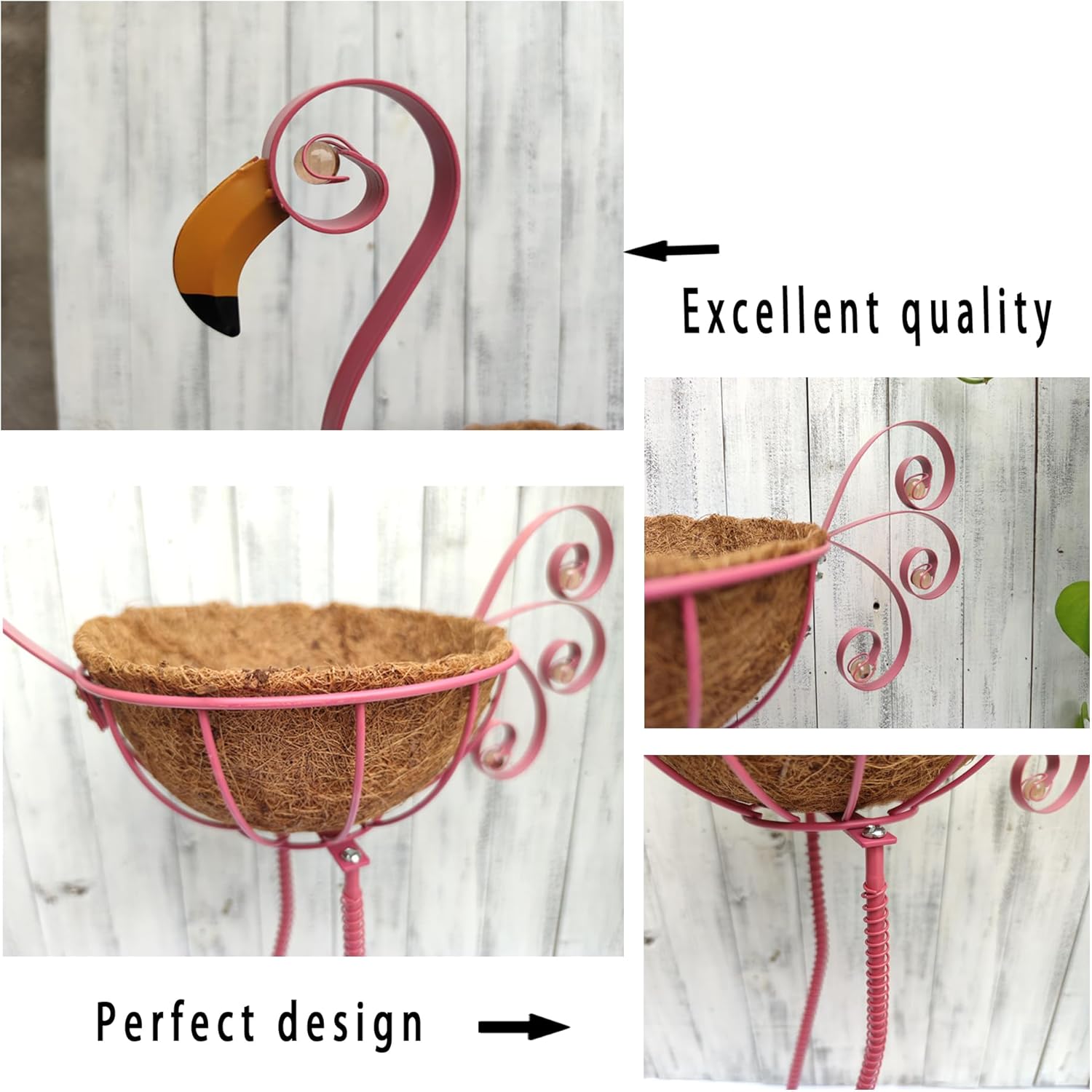 COOZZYHOUR Metal Flamingo Planter with Basket -Garden Bird Planters for Outdoor Indoor Lawn,Yard,Porch,Patio, Garden Decorations（Set of 2）