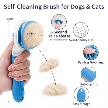 5-Piece Pet Grooming Kit for Dogs & Cats - Professional Deshedding, Detangling & Bathing Set for Long, Curly & Thick Coats - Blue