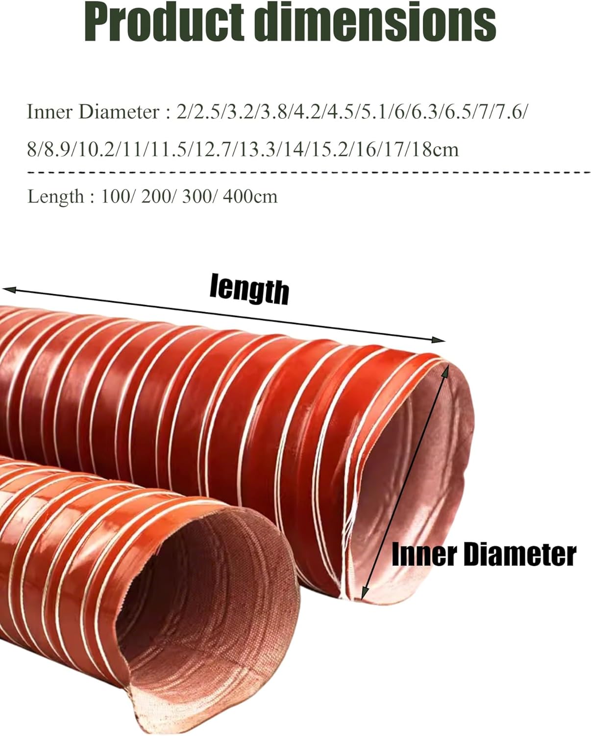 Silicone Ducting Hose Steel Wire Reinforced Flexible Duct Fire Retardant for Industrial Fume Extraction Extractor Fan Dryer Vent(3.2cm,300cm)