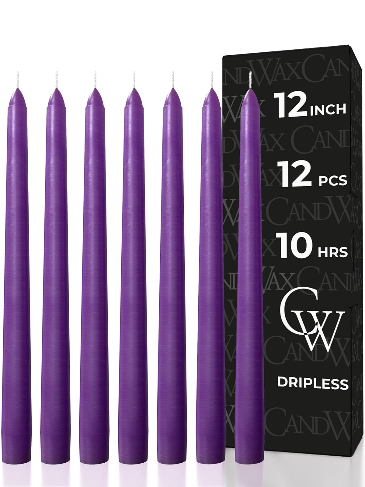 Candwax Purple 30 Cm Taper Candles Set Of 12 - Dripless And Smokeless Candle Unscented - Slow Burning Candle Sticks Ideal As Christmas Candle Or Dinner Candles – Candles