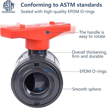 True Union Ball Valve 1-1/2 with Full Port (3-Pack), Rated at 230 PSI, UPVC Full Flow Ball Valve - U.S. ASTM EPDM O-Rings and Reversible PTFE Seats