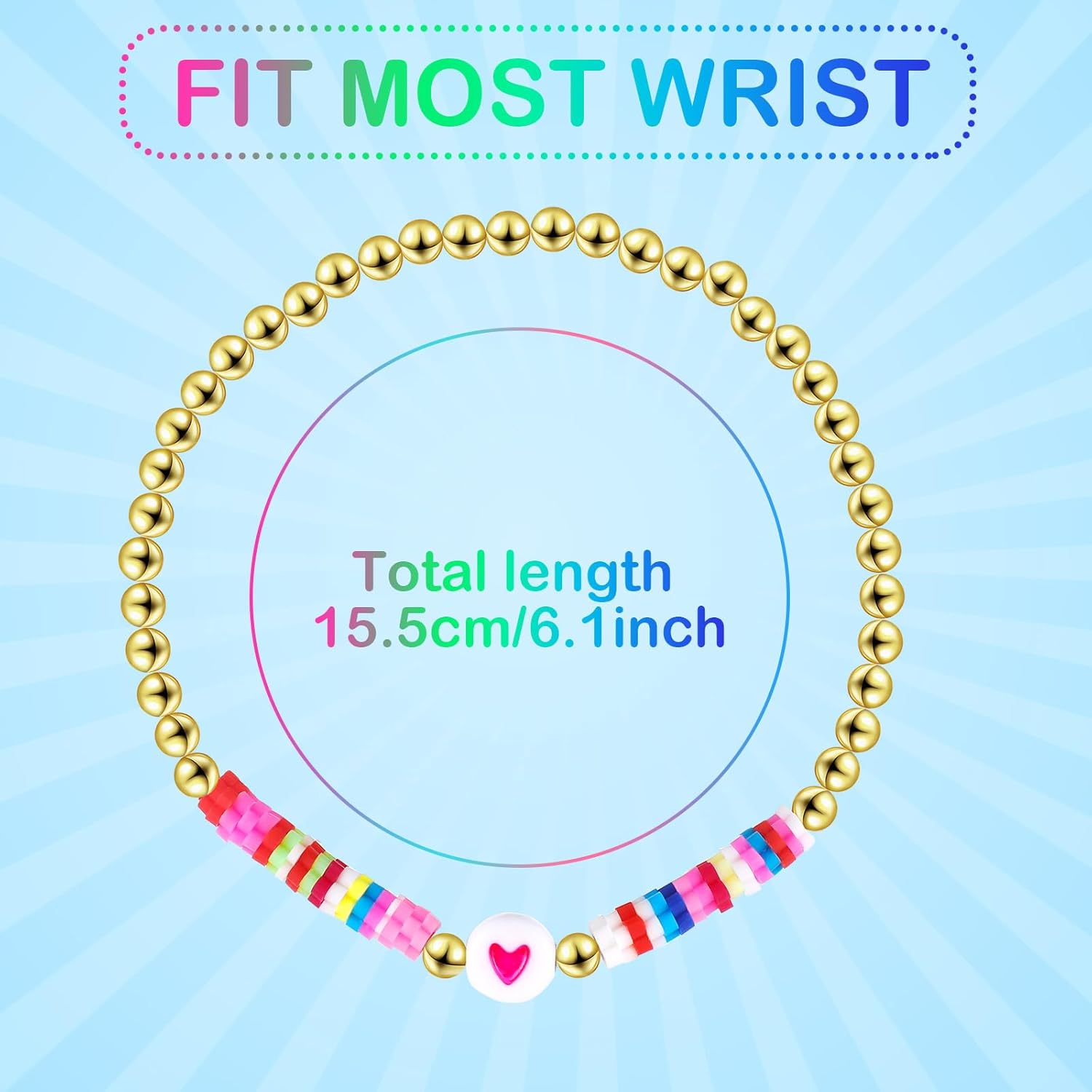 Sureio 24 Pcs Colorful Groovy Retro Friendship Bracelets Heart Hippie Surfer Friendship Bracelets Stretch Beaded Kids Bracelet for Tween Girls Women Groovy Party Favors - Image 2