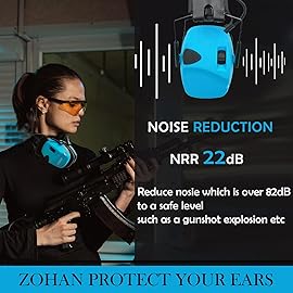 ZOHAN EM054 Electronic Ear Protection for Shooting Range with Sound Amplification Noise Reduction, Ear Muffs for Gun Range (Blue,Case)