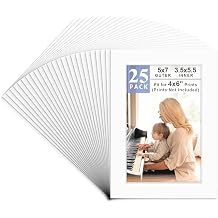 Golden State Art 25 Pack Acid Free White 5x7 Picture Mat for 4x6 Photo