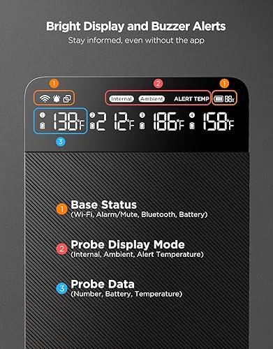 Miniatura 5 de GoveeLife Termómetro inalámbrico Bluetooth para carne con 4 sondas, alcance WiFi ilimitado, precisión de ±1.8℉, termómetro digital de alimentos para